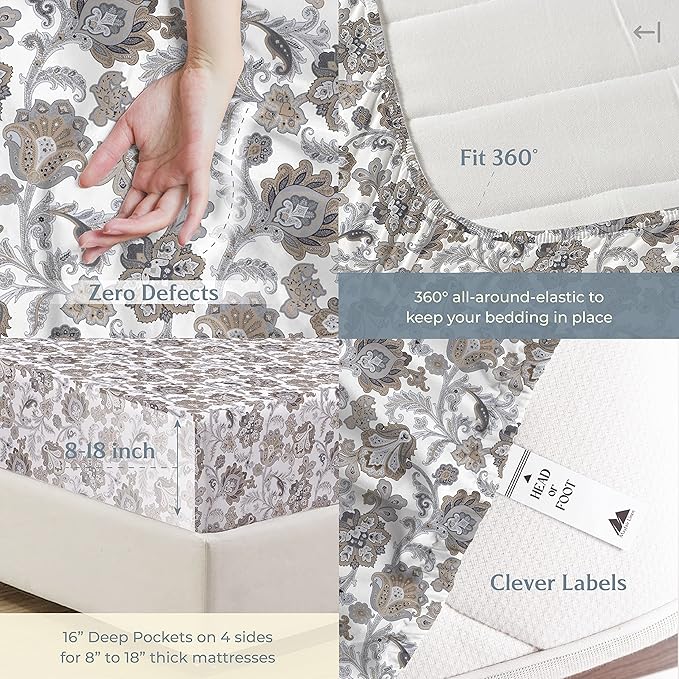 Mayfair Linen 100% Cotton Printed Bed Sheets Twin XL Set - Image 6
