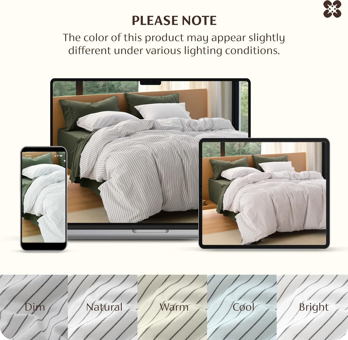 bedsure purewoven striped duvet cover set linen‑like, queen, view 9