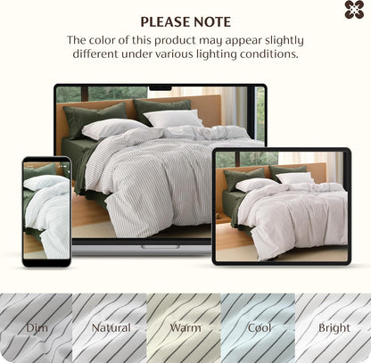 bedsure purewoven striped duvet cover set linen‑like, queen, view 9