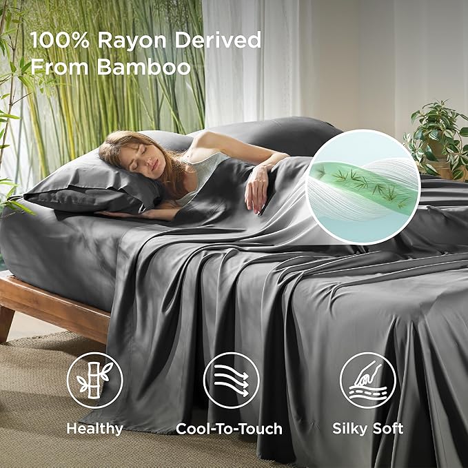 Bedsure Full Size Bed Sheets, Cooling Sheets, Rayon Derived from Bamboo - Image 3
