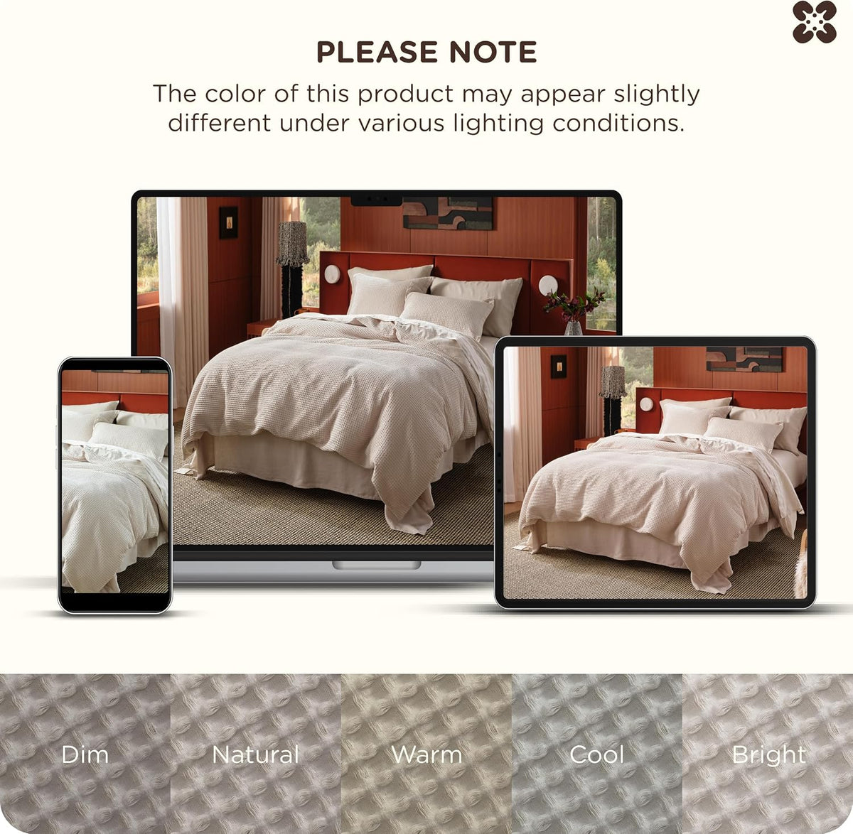 bedsure purewoven 3 pieces 100% cotton waffle duvet, front angle view
