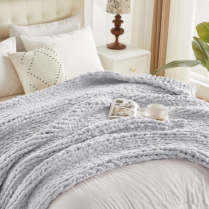 Carriediosa Chunky Knit Throw Blanket 50" X 60", 100% Hand Made Large Chenille - Image 9