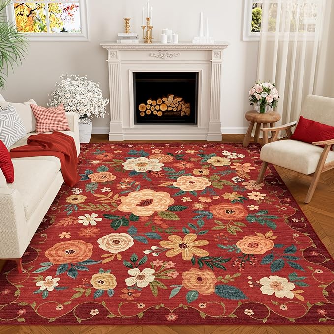 DUKINO 6x9 Area Rug, Floral Rugs by DUKINO