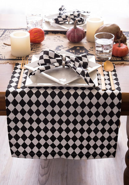 DII Halloween Tabletop, Harlequin Collection, Table Runner, 14x72, Black and Cream (Pack of 12)