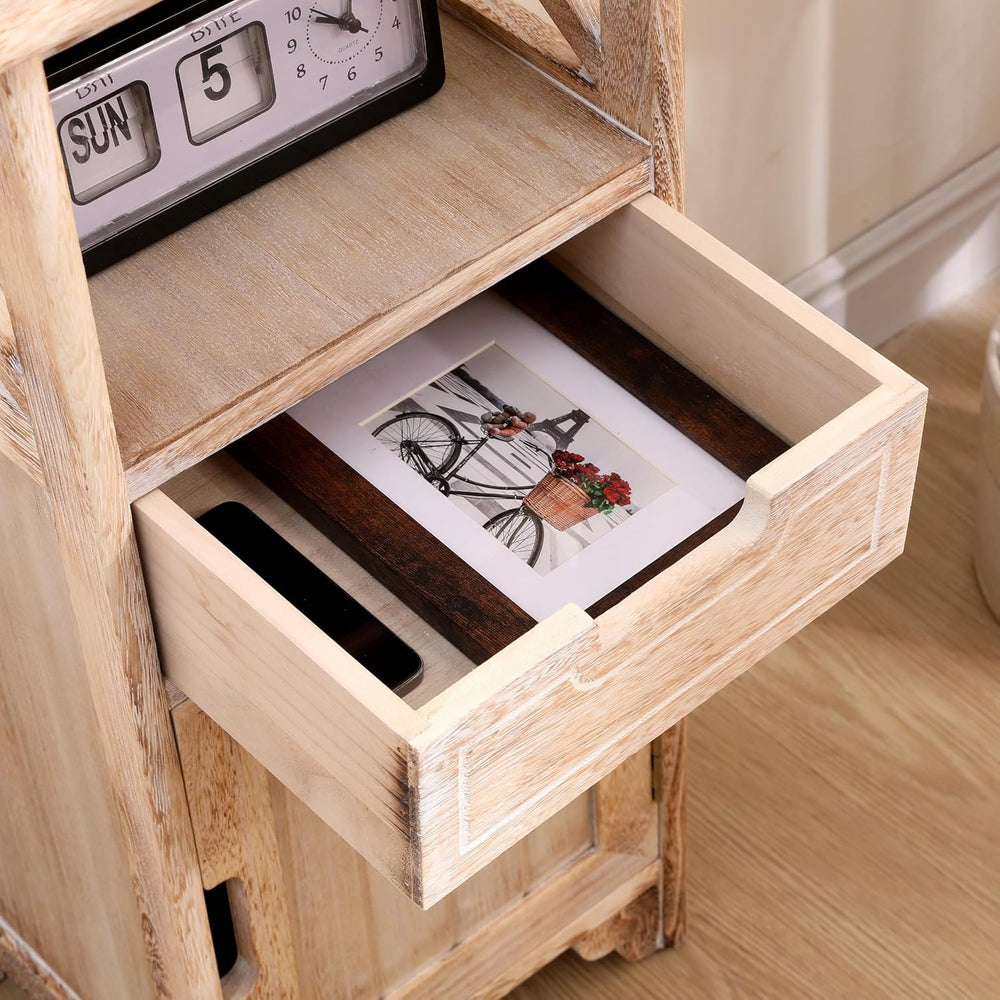 30Inch Fully Assembled Solid Wood Nightstand with Drawer, Distressed White