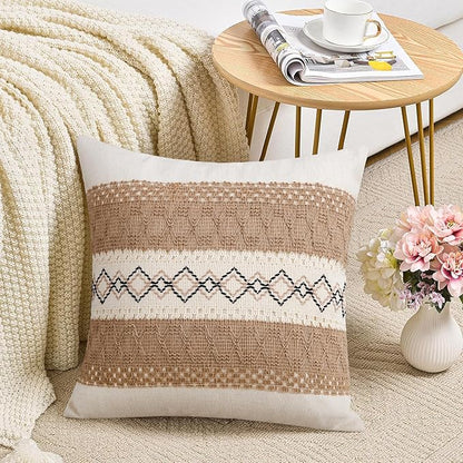 Pyonic Pack of 2 Boho Throw Pillow Covers 18x18 Inch Farmhouse Decorative Throw - Image 6