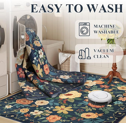 DUKINO 4x6 Area Rug, Lightweight Non Slip Washable Floral Rug, Indoor Low Pile - Image 5