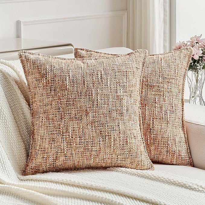FUTEI Rust Decorative Throw Pillow Covers 20x20 Inch Set of 2, Soft Chenille by FUTEI