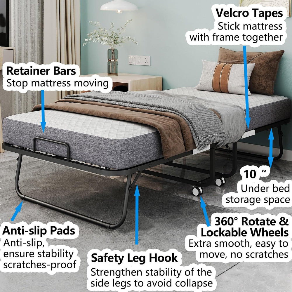 Folding Bed with Mattress 75" x 31" for Adults Single Cot Size Roll...