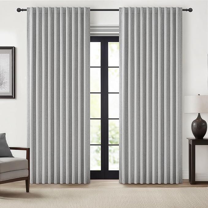 Gray Blackout Curtains 70 Inches Extra Wide Linen Curtains 96 Inch Length by QJMYDECO