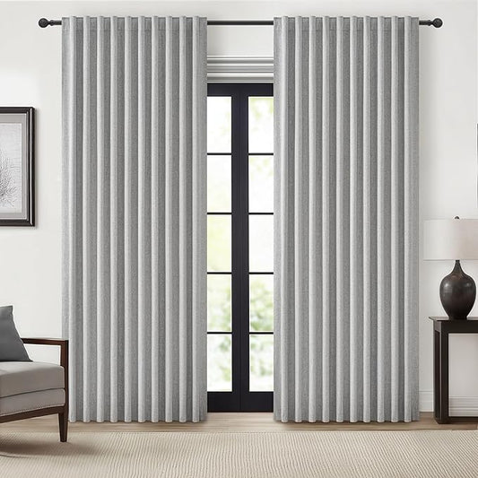 Gray Blackout Curtains 70 Inches Extra Wide Linen Curtains 96 Inch Length by QJMYDECO