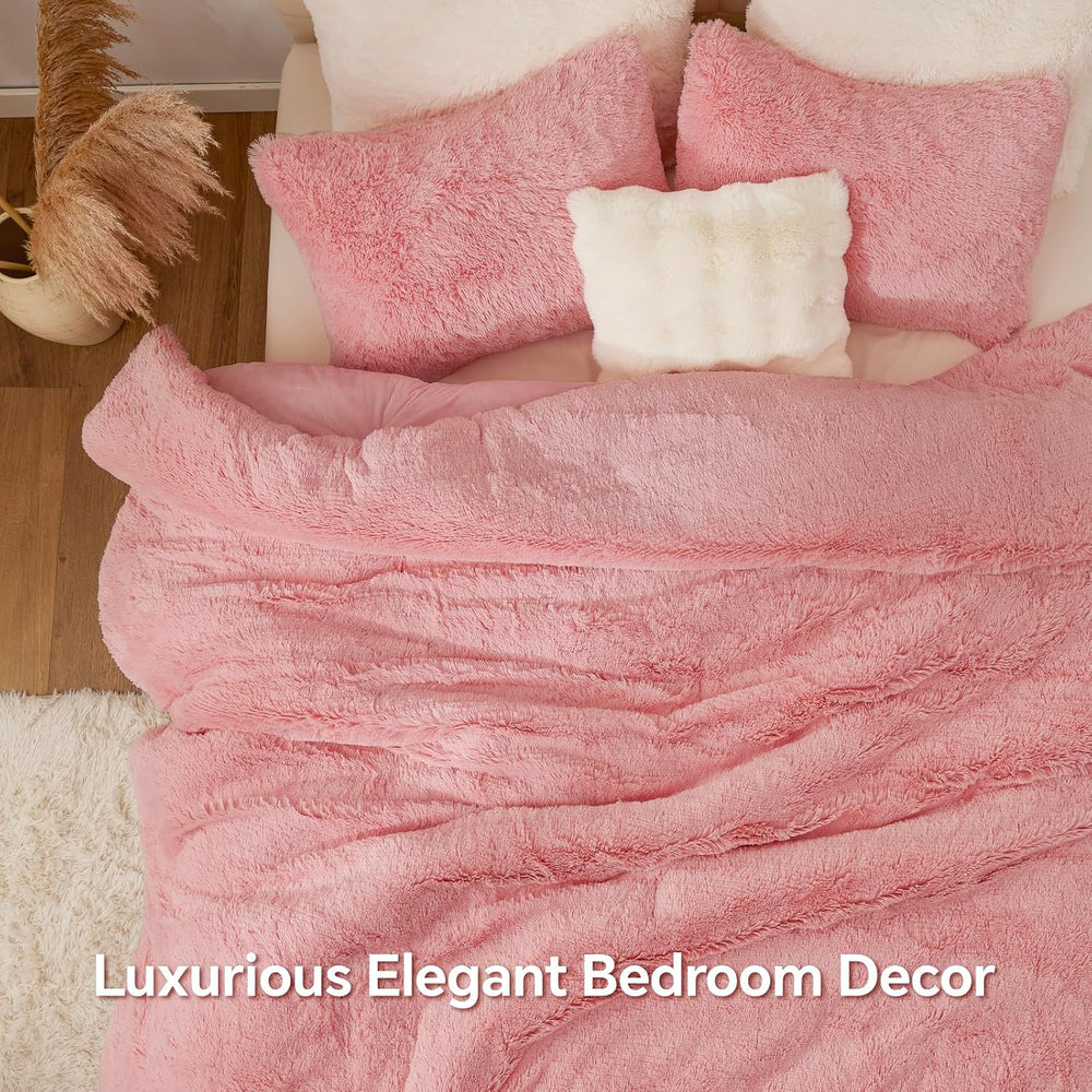 BEDELITE Pink Fluffy Comforter Set Queen, Fuzzy Faux Fur Comforter