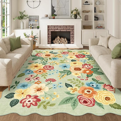 DUKINO 5x7 Area Rug, Floral Washable Rugs by DUKINO
