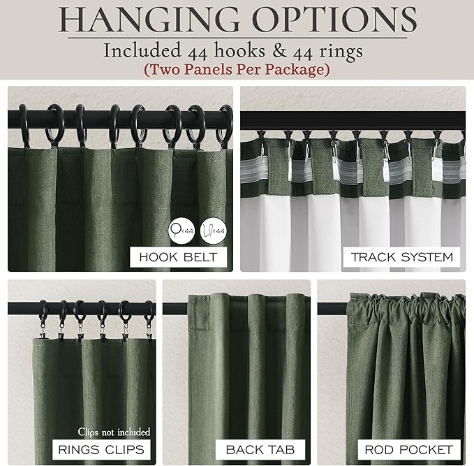 Dark Olive Green Curtains 70 Inch Length Extra Wide Pleated Black Out 96 Inch - Image 5