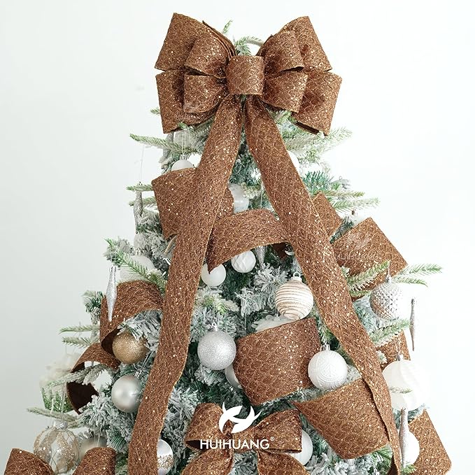 HUIHUANG Copper Wired Ribbon 4 inch Glitter Christmas Wired Ribbon Diamond Mesh - Image 5