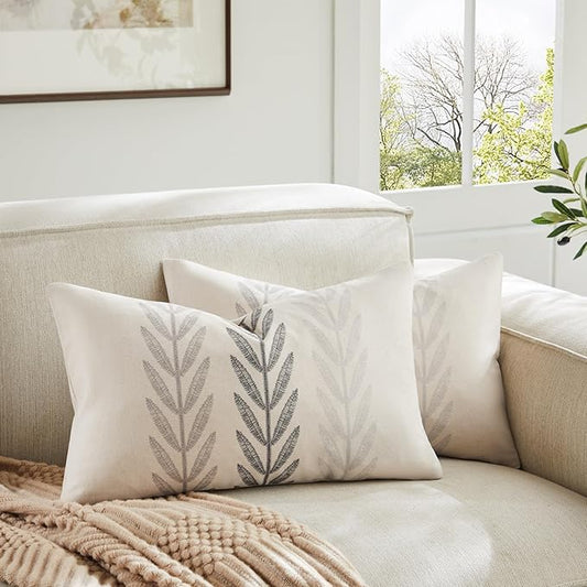 100% Cotton Farmhouse Leaves Lumbar Throw Pillow Covers Set of 2, 12x20 Inch by Unknown