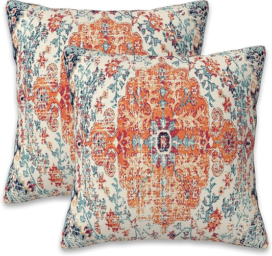 Throw Pillow Covers Boho Orange Pillow Covers 18x18 Inch Set of 2 Rug Boho by Naqiuli