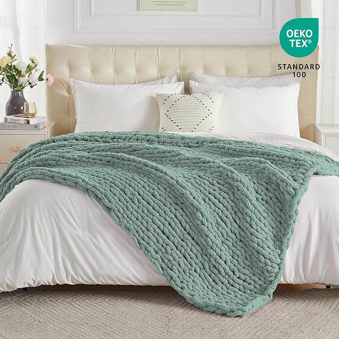 Carriediosa Chunky Knit Throw Blanket 50" X 60", 100% Hand Made Large Chenille - Image 4