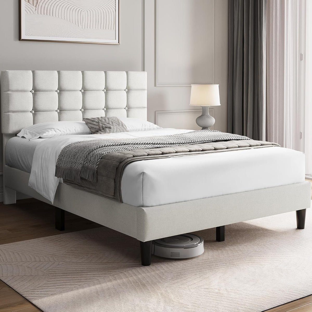 yaheetech full size upholstered tufted bed frame with, close-up detail