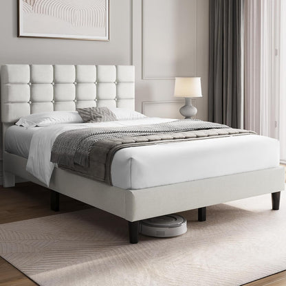 yaheetech full size upholstered tufted bed frame with, close-up detail