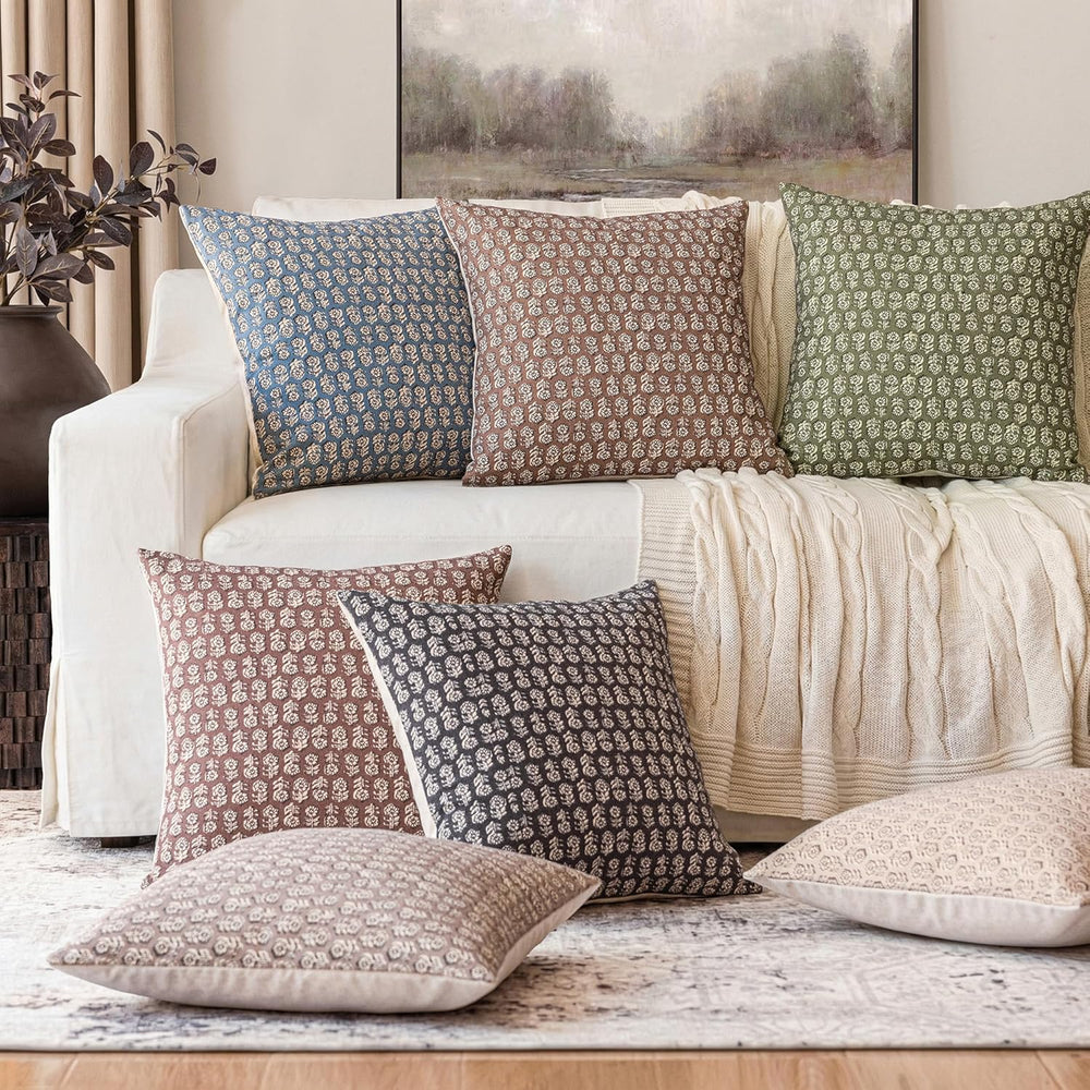 Foindtower Decorative Floral Print Throw Pillow Covers 22×22 Inch,Brown