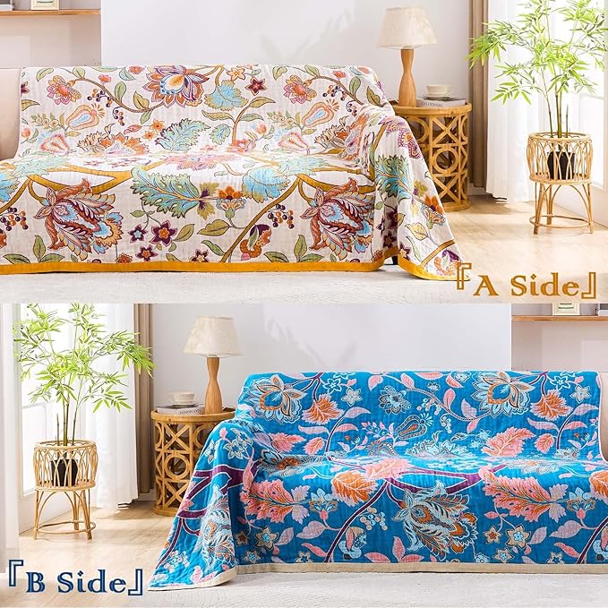 Boho Throw Blanket for Bed, 100% Cotton Soft Rustic Quilt Fall Blanket - Image 4