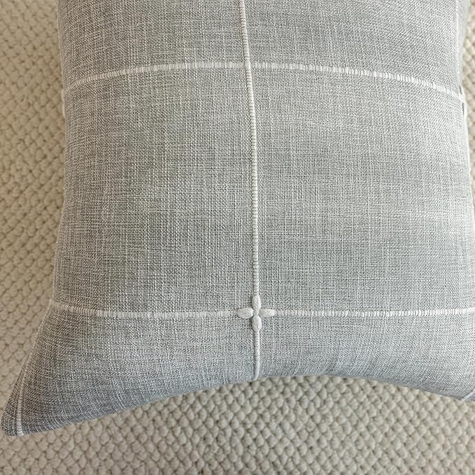 vctops Rustic Lattice Cotton Linen Decorative Throw Pillow Cover Embroidery - Image 5