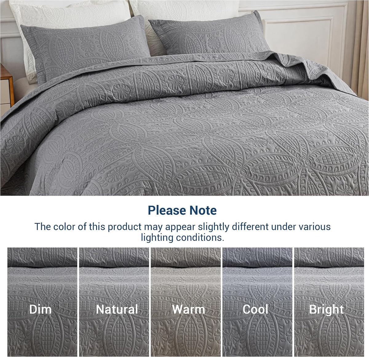 sherest queen quilt bedding set - gray soft, front angle view