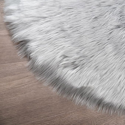 Latepis Grey Area Round Area 5ft Circle Fur Rug - Image 5