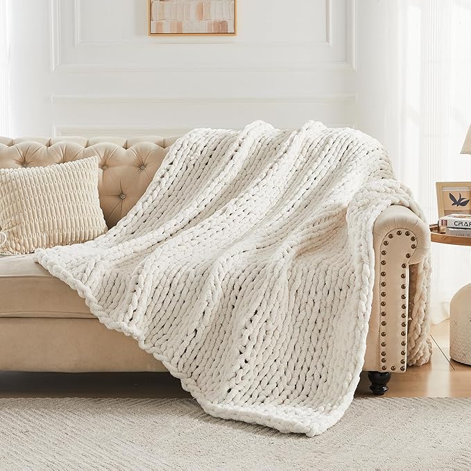 Carriediosa Chunky Knit Throw Blanket 50" X 60", 100% Hand Made Large Chenille - Image 7
