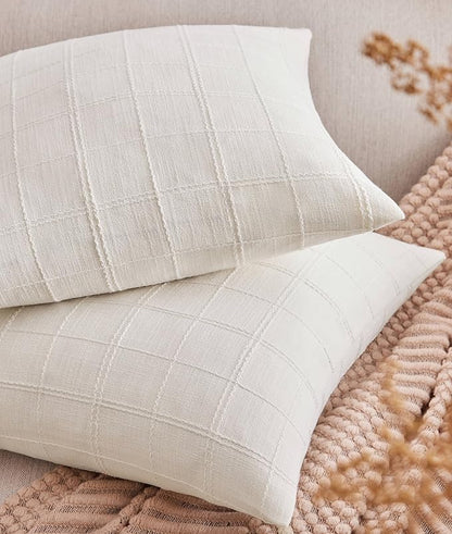 ZeeMart Linen Checked Throw Pillow Covers Set of 2, 18x18 Inch Allover Grid by ZEEMARTONLINE