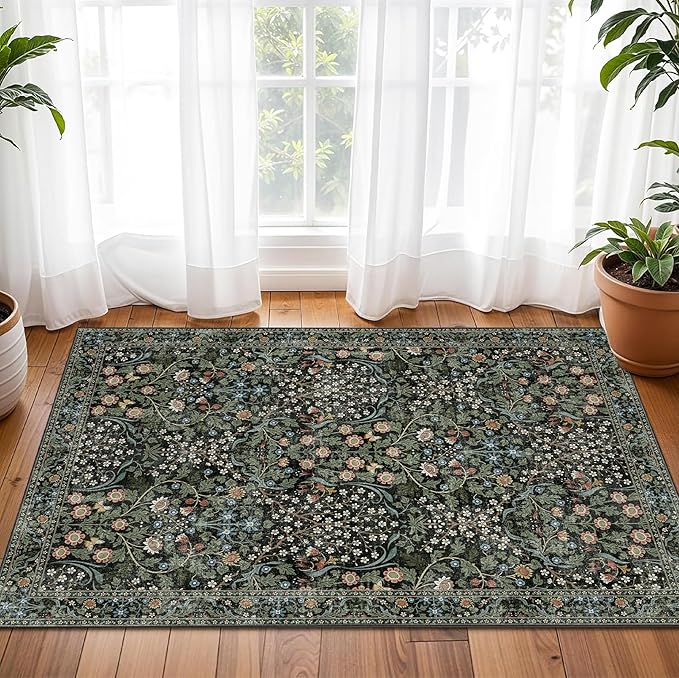 MUJOO 2x3 Washable Rug, Floral Small Area Rugs - Image 3
