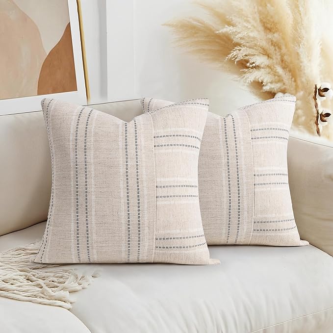 AELS 16x16 Decorative Farmhouse Linen Throw Pillow Covers, Boho Textured Pillow by AELS