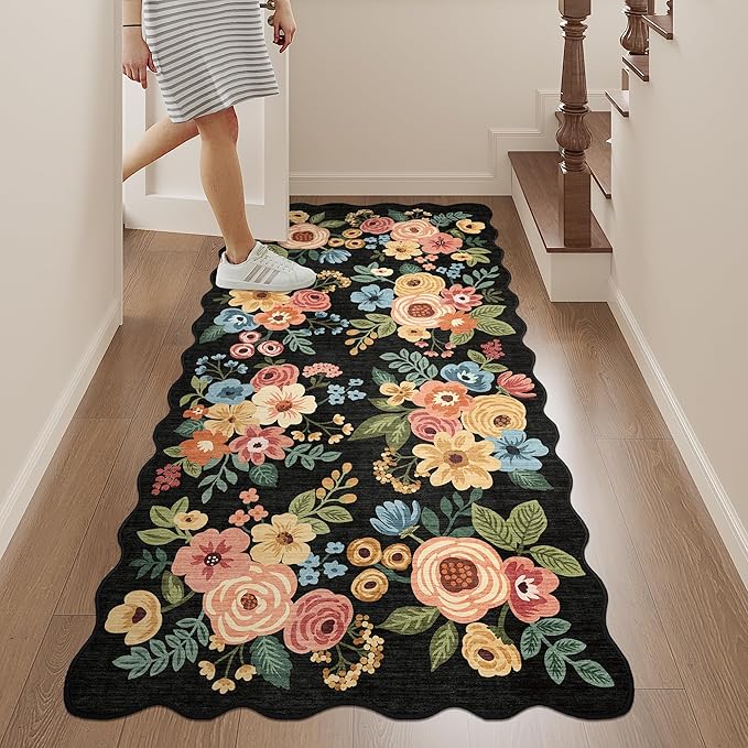 DUKINO 2x5 Washable Runner Rugs, Non Slip Floral Print Entryway Rug - Image 3