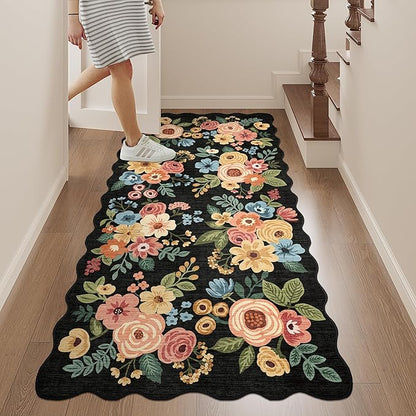 DUKINO 2x5 Washable Runner Rugs, Non Slip Floral Print Entryway Rug - Image 3