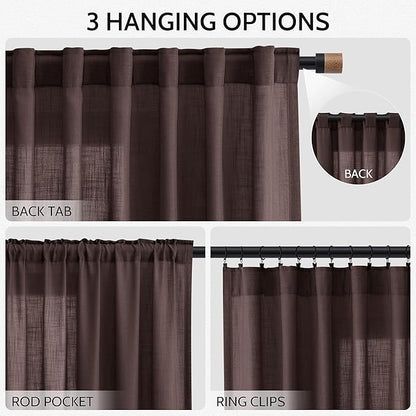 Coffee Brown Linen Curtains 90 inch Length - Image 2