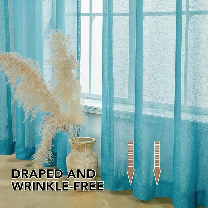 Deconovo Faux Linen Semi Sheer Curtains, 52x72 Inch, Back Tab, Light Filtering - Image 3