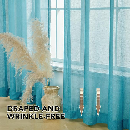Deconovo Faux Linen Semi Sheer Curtains, 52x72 Inch, Back Tab, Light Filtering - Image 3