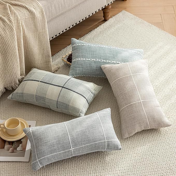 vctops Rustic Lattice Cotton Linen Decorative Throw Pillow Cover Embroidery - Image 4