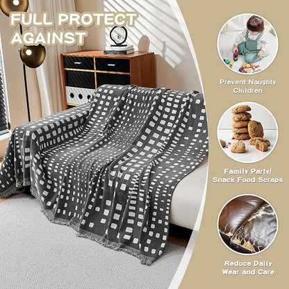 MEETSKY Boho Couch Cover Sofa Covers, Chenille Geometric Dark Grey Couch Covers - Image 3