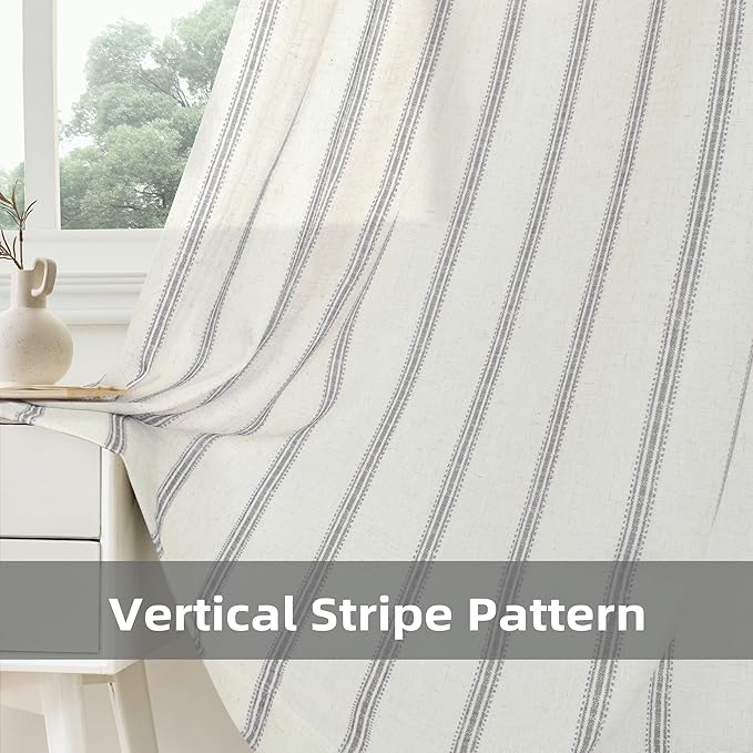 DriftAway Farmhouse Vertical Striped Linen Blend Textured Light Filtering Semi - Image 7
