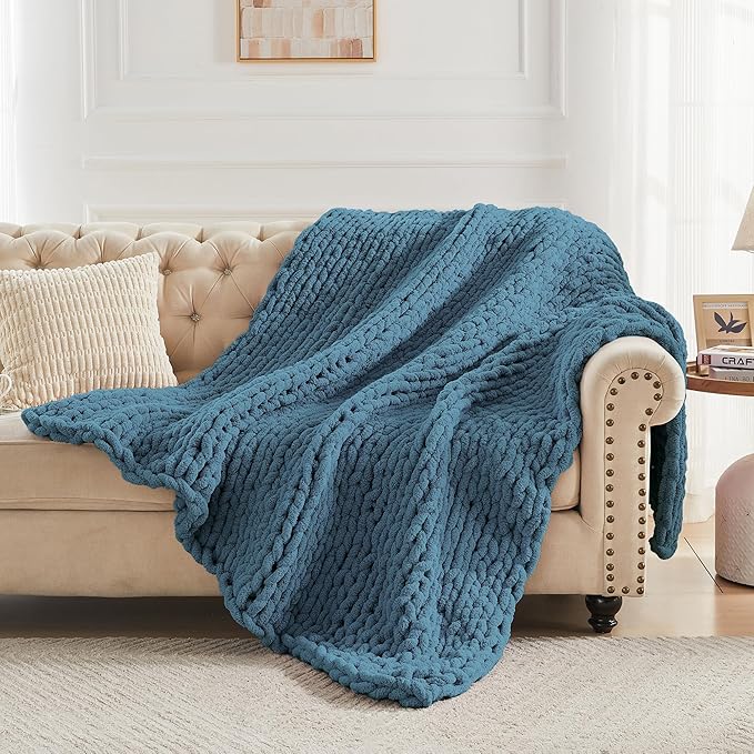 Carriediosa Chunky Knit Throw Blanket 50" X 60", 100% Hand Made Large Chenille - Image 6