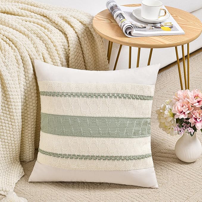 Fancy Homi Set of 2 Sage Green Boho Big Decorative Throw Pillow Covers 24x24 - Image 2