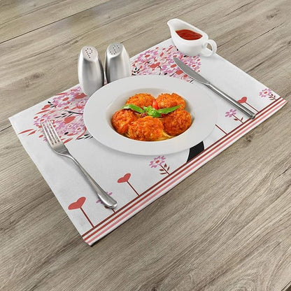 Ambesonne Valentine Place Mats Set of 4, Heart Shaped Tree Daisies Wildflowers - Image 2