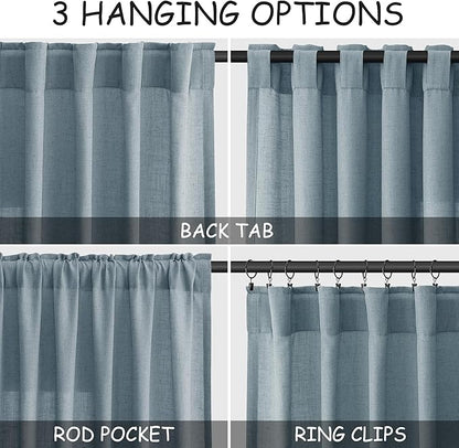 Nanspring Light Blue Linen Curtains 102 Inches Long Rod Pocket Back Tab Drapes - Image 2