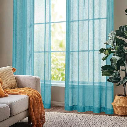 Deconovo Linen-Feel Sheer Curtains, 2 Panels, Grommet Top, Sustainable - Image 6