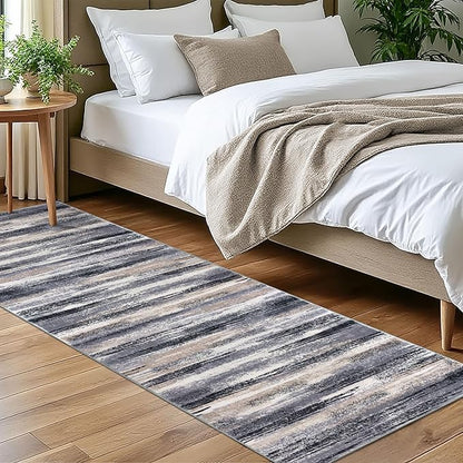 Modern Abstract Bedroom Runner Rug 2x7, Non-Slip Soft Thin Faux Wool Mat by lansny