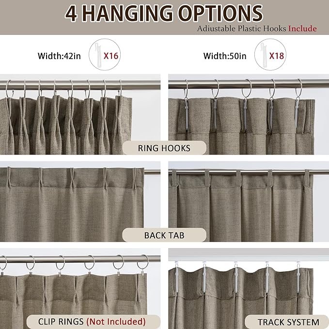 Custom Length Curtains 92 Inches Long, Pinch Pleated Linen Blend Back Tab - Image 2