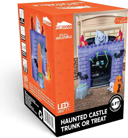 Joiedomi 6 ft Halloween Inflatable Outdoor Decorations, Trunk or Treat Car Decorations, Halloween Blow Ups Haunted Castle with Build-in LEDs, Inflatable Pumpkin and Ghost for Outside Decor