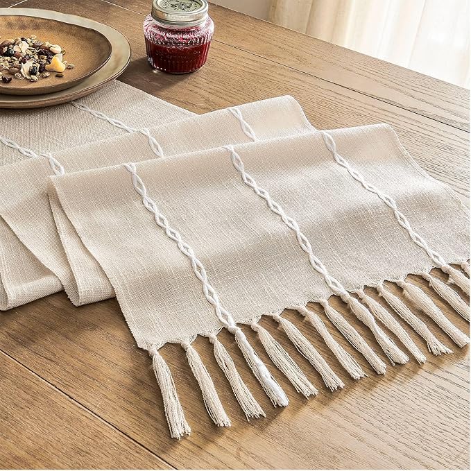 ZeeMart Farmhouse Braided Striped Table Runner, Rustic Cream Table Runners 36 - Image 7